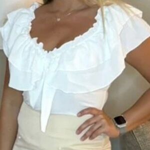 Off Shoulder Ruffled Front Tie Top
